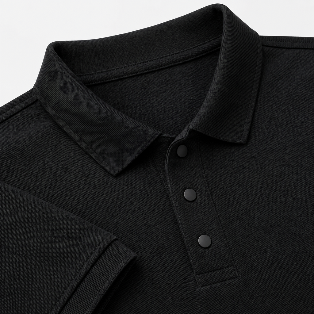 Men Solid Polo Neck Cotton Blend Black T-Shirt