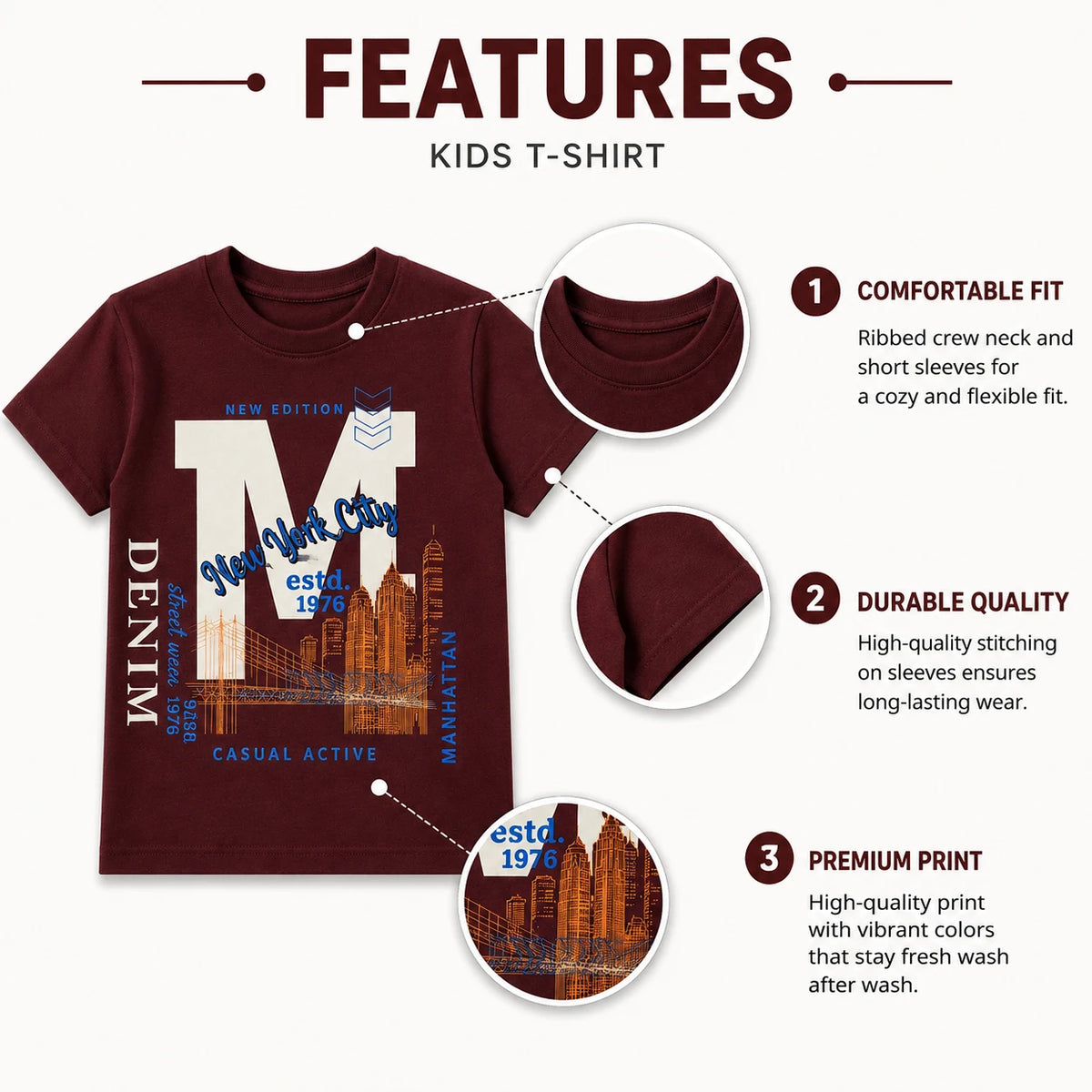 NYC Manhattan Skyline Graphic Kids T-Shirt for Boys
