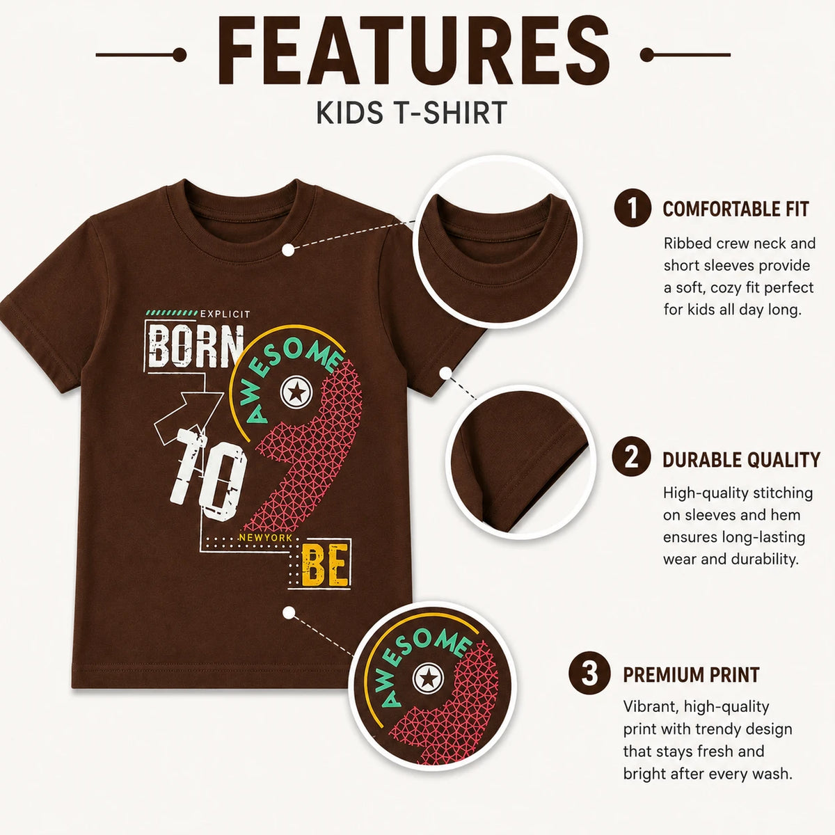 Born Awesome 10 Graphic Kids T-Shirt for Boys