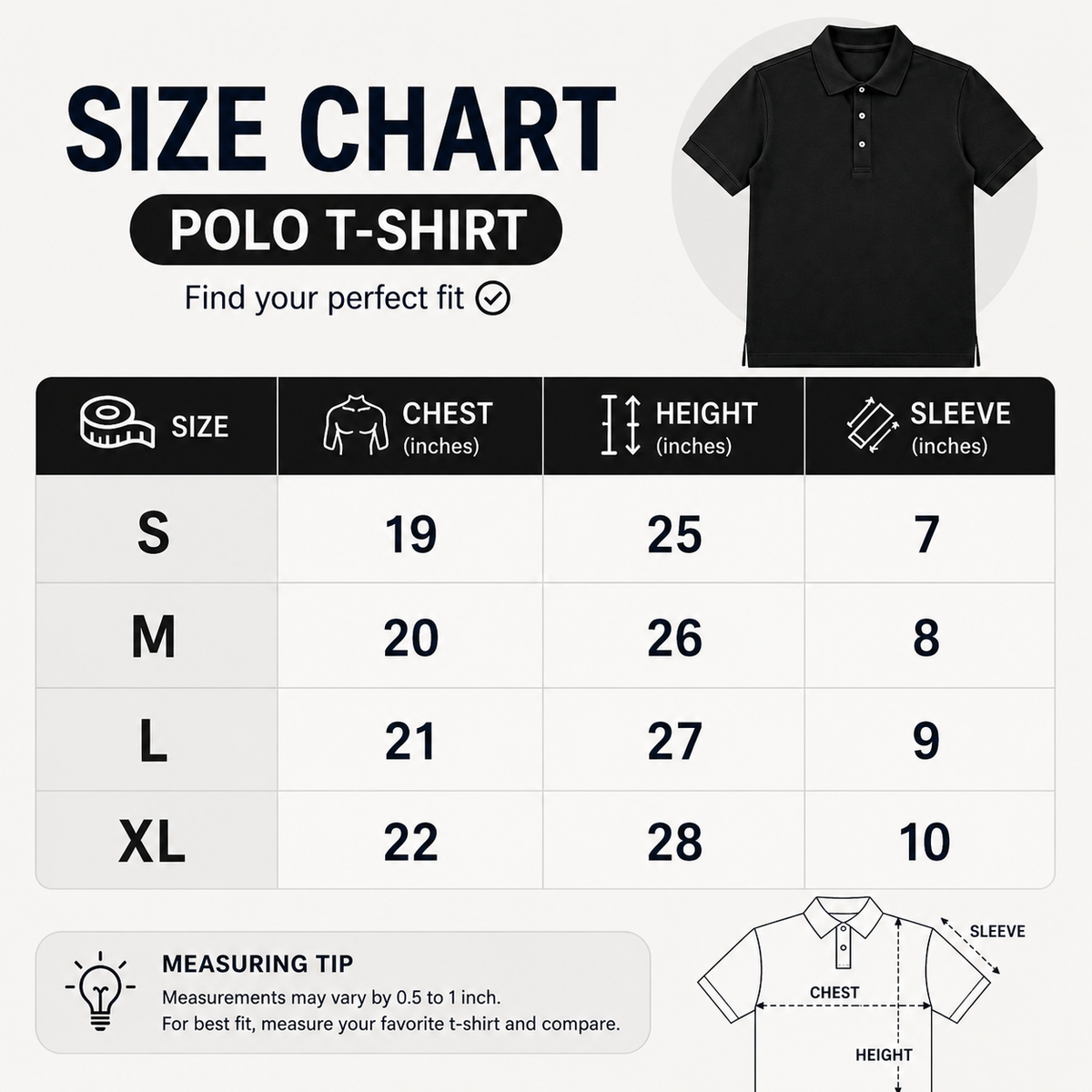 Midnight Black Polo T-Shirt for Men – Half Sleeve