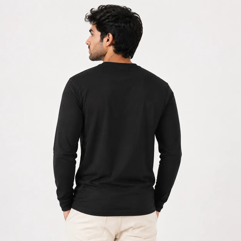 Midnight Black Henley T-Shirt for Men
