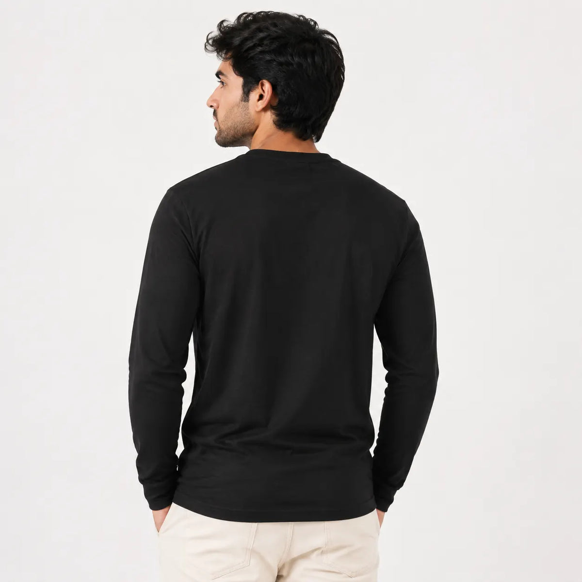 Midnight Black Henley T-Shirt for Men