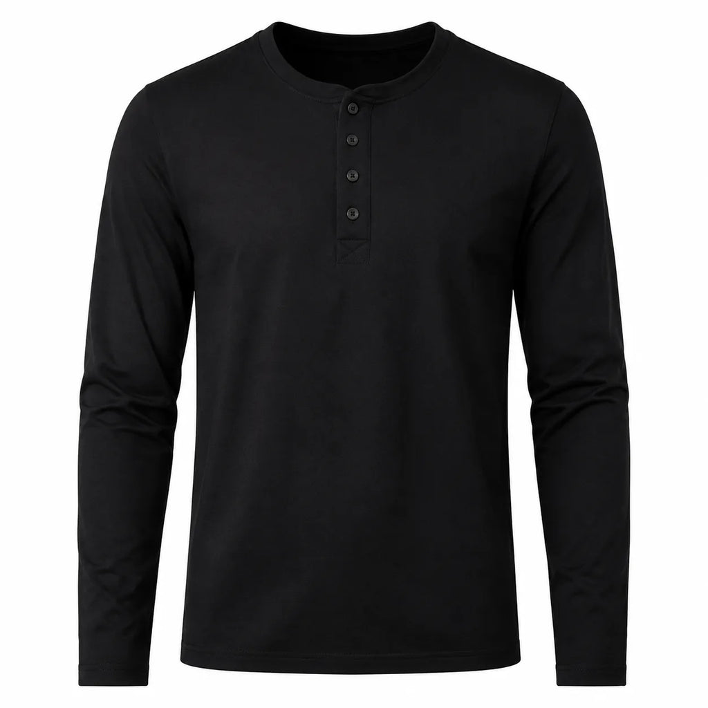 Midnight Black Henley T-Shirt for Men