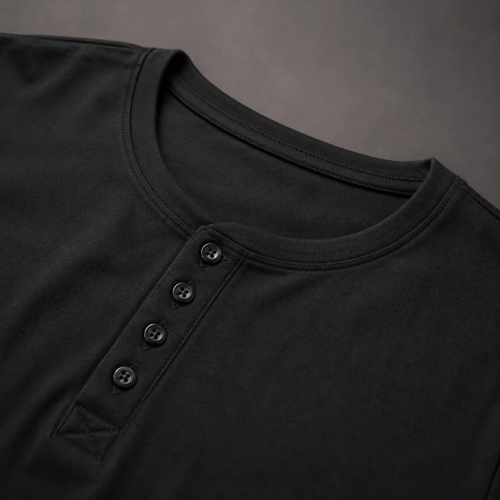 Midnight Black Henley T-Shirt for Men