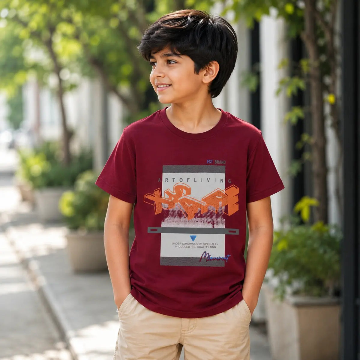 Stylish Maroon Printed Kids T-Shirt for Boys