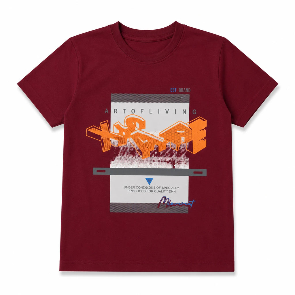 Stylish Maroon Printed Kids T-Shirt for Boys