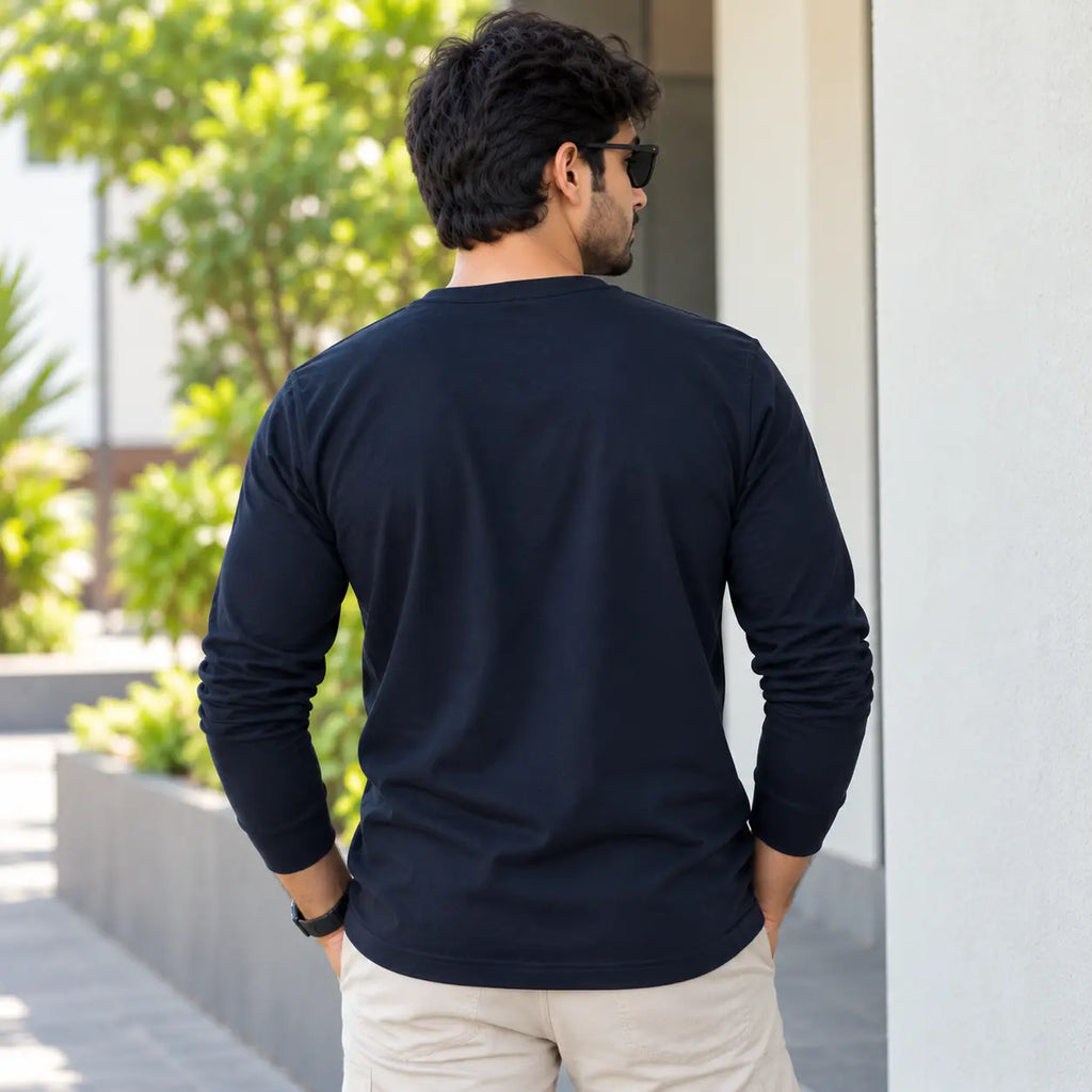 Midnight Navy Blue Henley T-Shirt for Men