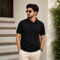 Men Solid Polo Neck Cotton Blend Black T-Shirt