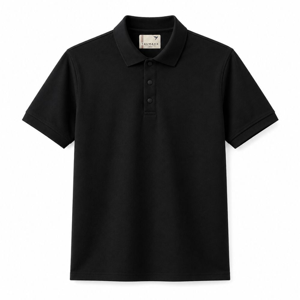 Men Solid Polo Neck Cotton Blend Black T-Shirt