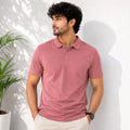 Men Solid Polo Neck Cotton Blend Pink T-Shirt