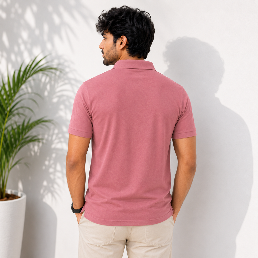 Men Solid Polo Neck Cotton Blend Pink T-Shirt
